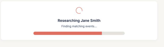 The Processing step showing research progress for a speaker